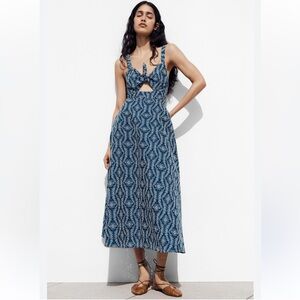 Zara Blue and White Patterned Midi Dress